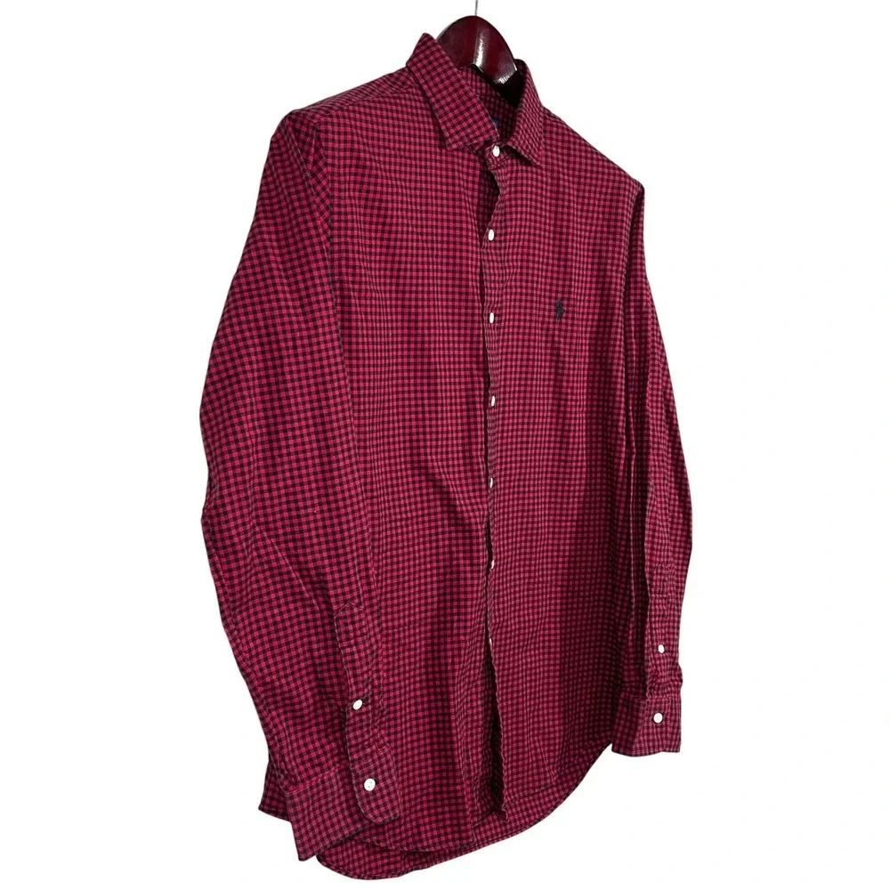 Polo Ralph Lauren Lightweight Flannel Shirt Mens L Red Black Check Long Sleeve